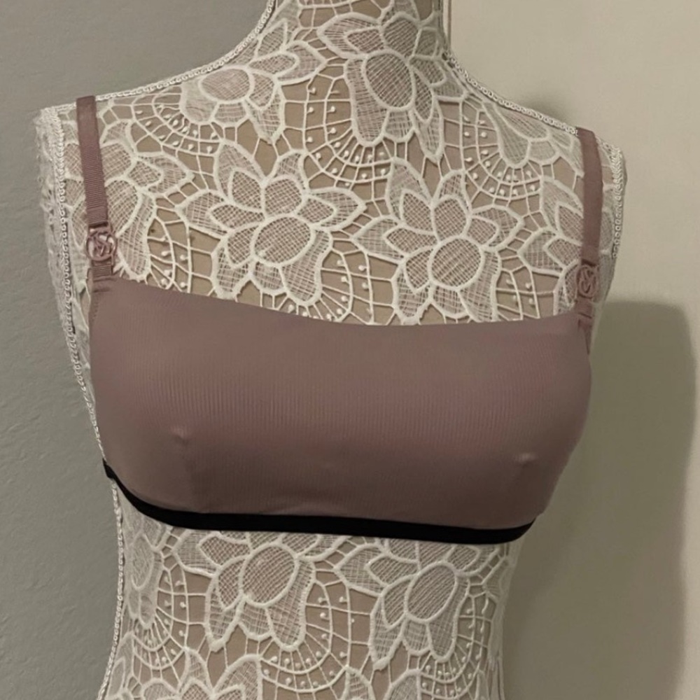 2-Victoria’s Secret bikini top size Large beige and black